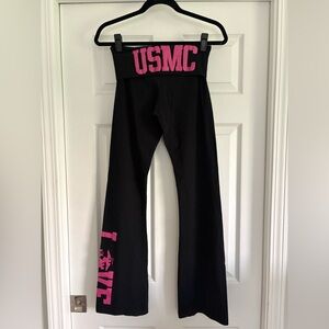 American Apparel Black Yoga Pants with Pink USMC Details Size Medium